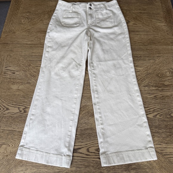 Talbots Pants - Talbots Womens White Wide Leg Patch Pocket Denim Pants High Rise Size 8P